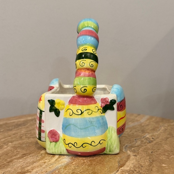 Colorful Ceramic spring Easter Basket with Handle - Picture 2 of 5